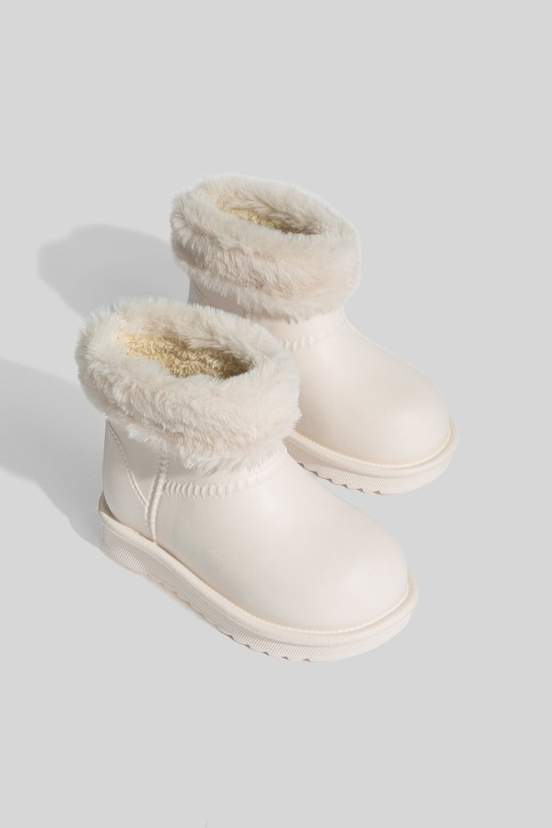 Unisex Waterproof Children's Boots Rain Boots Plush Lining Beige Boots
