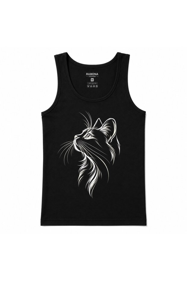 Silver Gaze Cat Line Art Graphic Tank Top