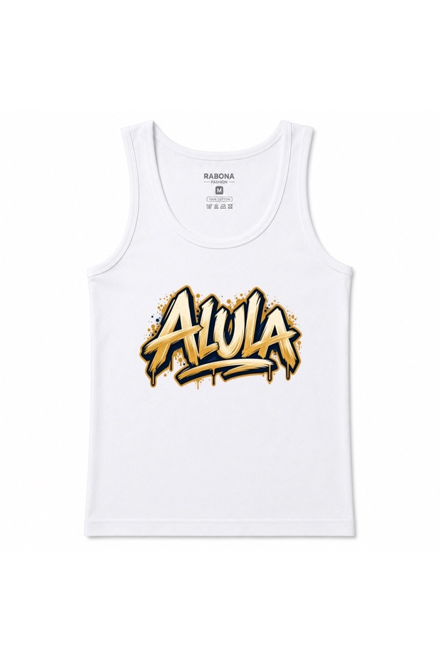 Alula Saudi Arabia Men's Graphic Printed Tank Top – Gold Urban Graffiti Design