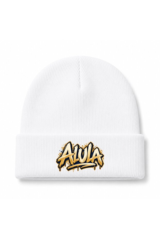 Alula Saudi Arabia Graphic Printed Beanie – Gold Urban Graffiti Design