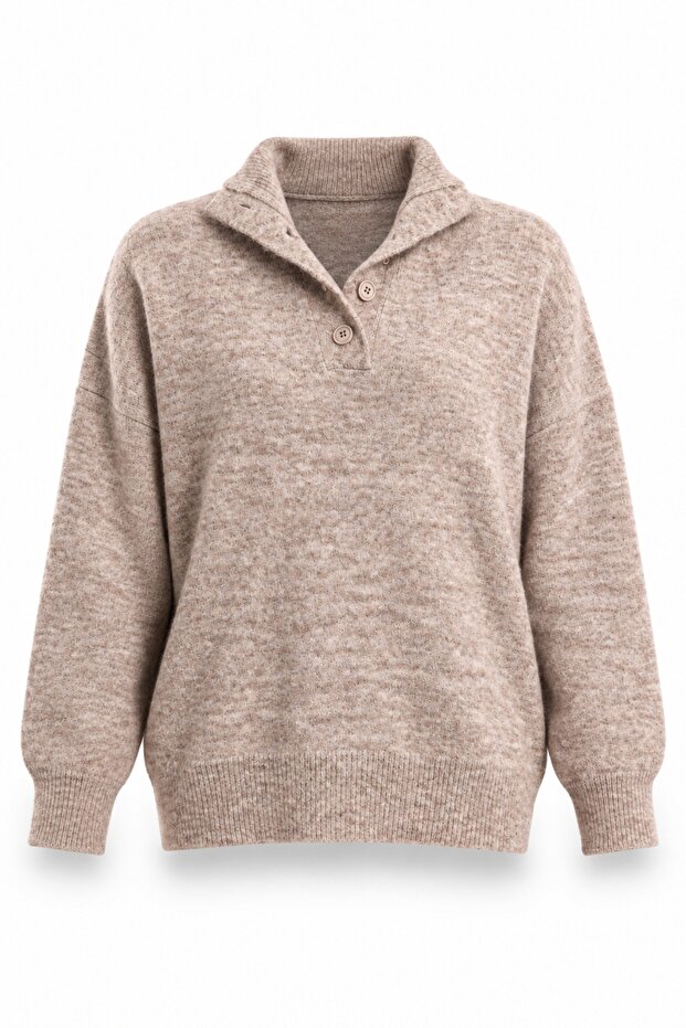 Mink Stand Collar Buttoned Sweater 251361