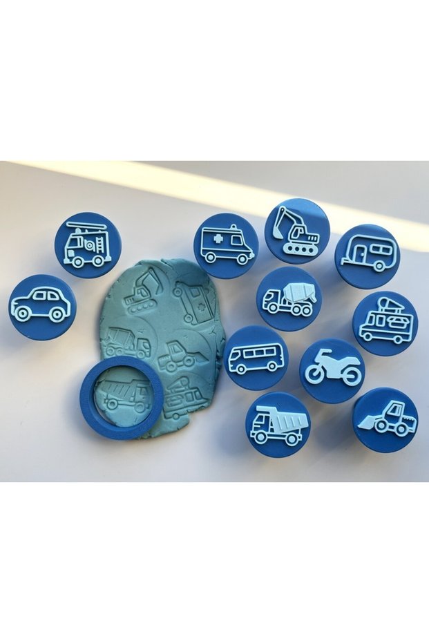 12-Piece Vehicle and Construction Equipment Themed Cookie and Play Dough Mold Set