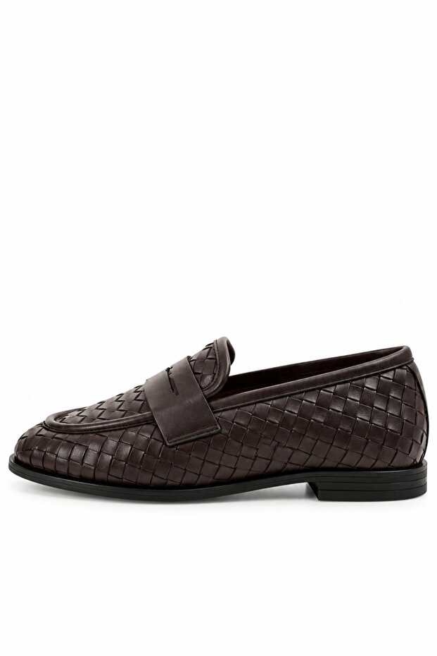Brown Leather Knitted Loafer 43702