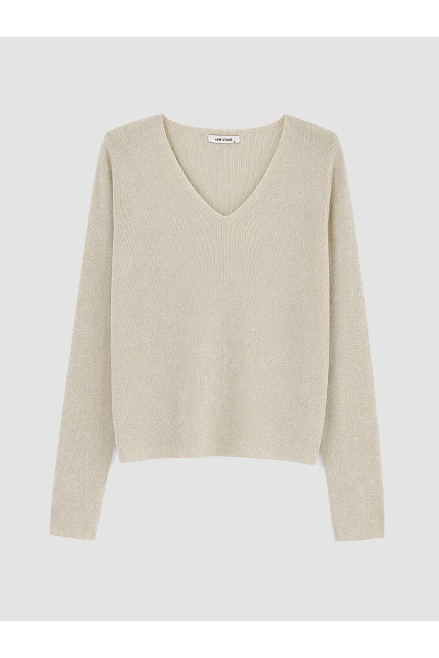 Alita City with a Difference, Lcw Studio White Knitwear Plain V-Neck Women's Sweater
