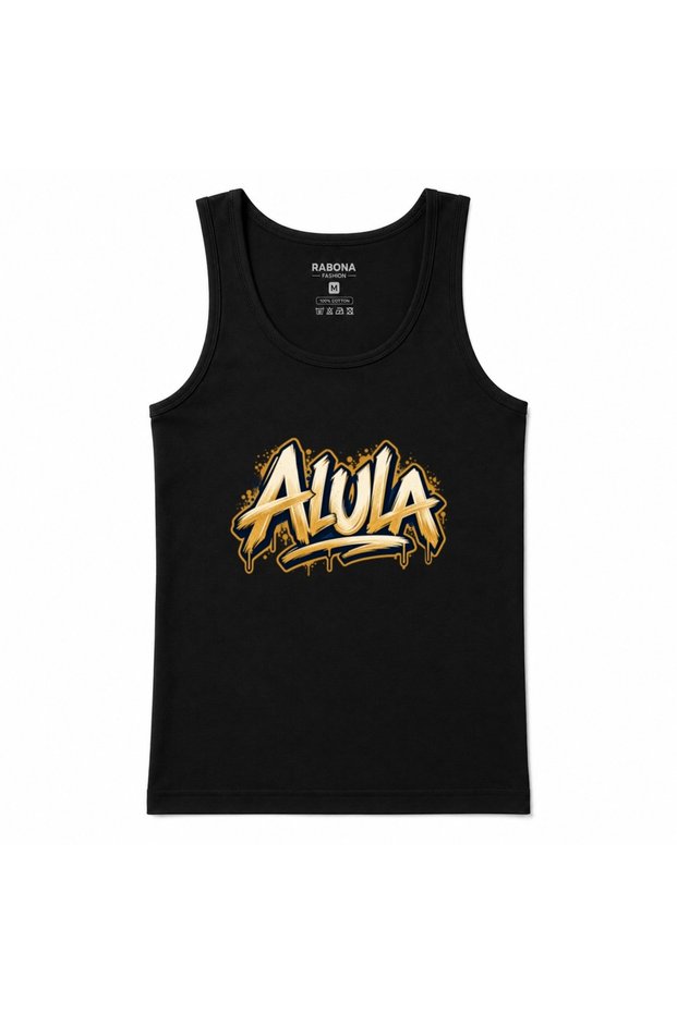 Alula Saudi Arabia Men's Graphic Printed Tank Top – Gold Urban Graffiti Design