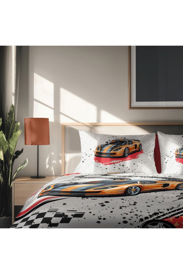 Speed Racer - Racing Car Patterned Double Kids' Duvet Cover Set - with Sheets