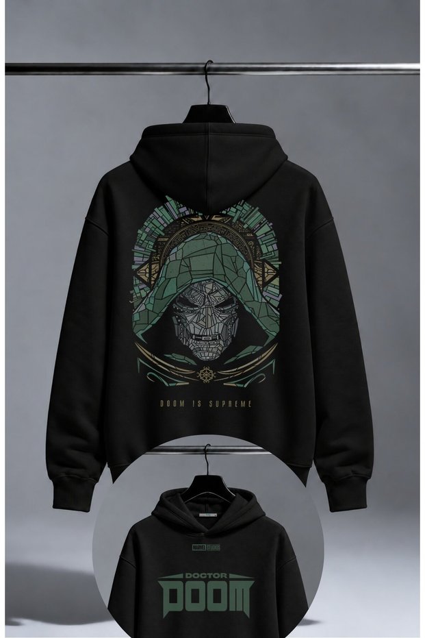 Unisex Doctor Doom Back Printed Hooded Sweatshirt, Oversized Movie Themed Hoodie