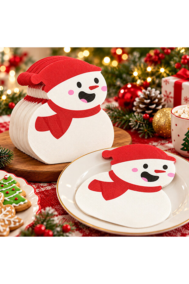 Snowman Shaped Christmas Premium Paper Napkins 16 Pieces Pink