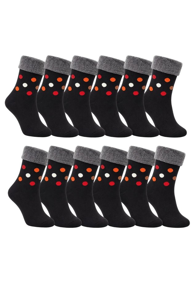 12-Pack Women's Winter Towel Socks, Warm, Mixed Patterned, Economical Multi-Sock Set