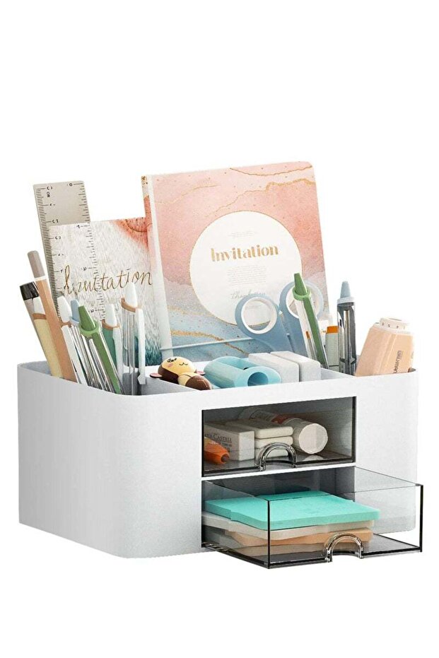 MIXDE Desk Organizer with Drawer, Multi-Functional Pen Pencil Holder Storage Box for Desk, Desk