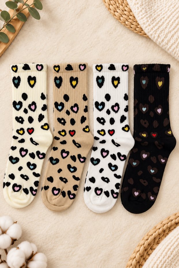 4 Pairs of Women's Seamless Heart Patterned Socks