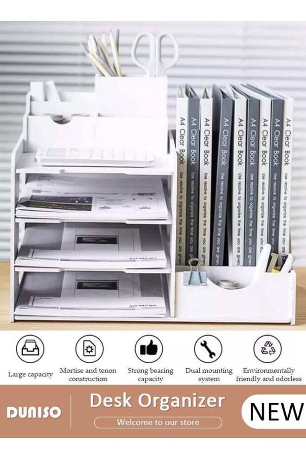 DUNISO 4 Tier Desktop Organizer, Book Holder,Office Desk Organizer, Desk Stationery Storage File