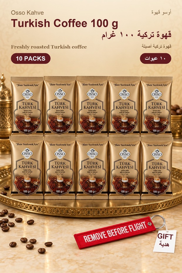 Osso Turkish Coffee 100 g X 10 Packs - Medium Roast, Foil Pack