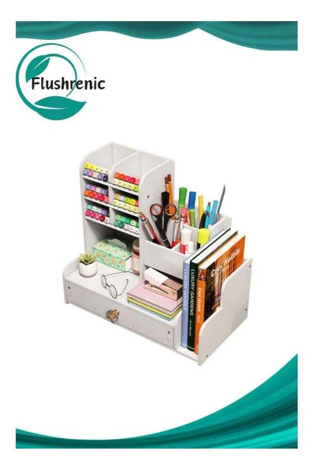 Flushrenic Desktop stationery organiser, featuring drawers and two file compartments, art supplies