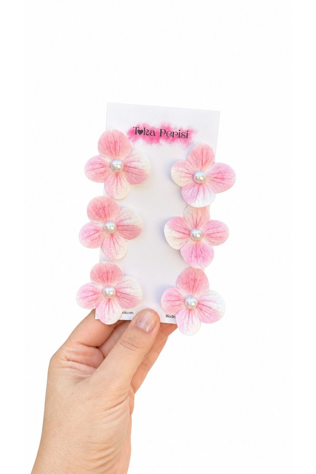 Light Pink Mini Hydrangea Fabric Flower Children's Buckle Set