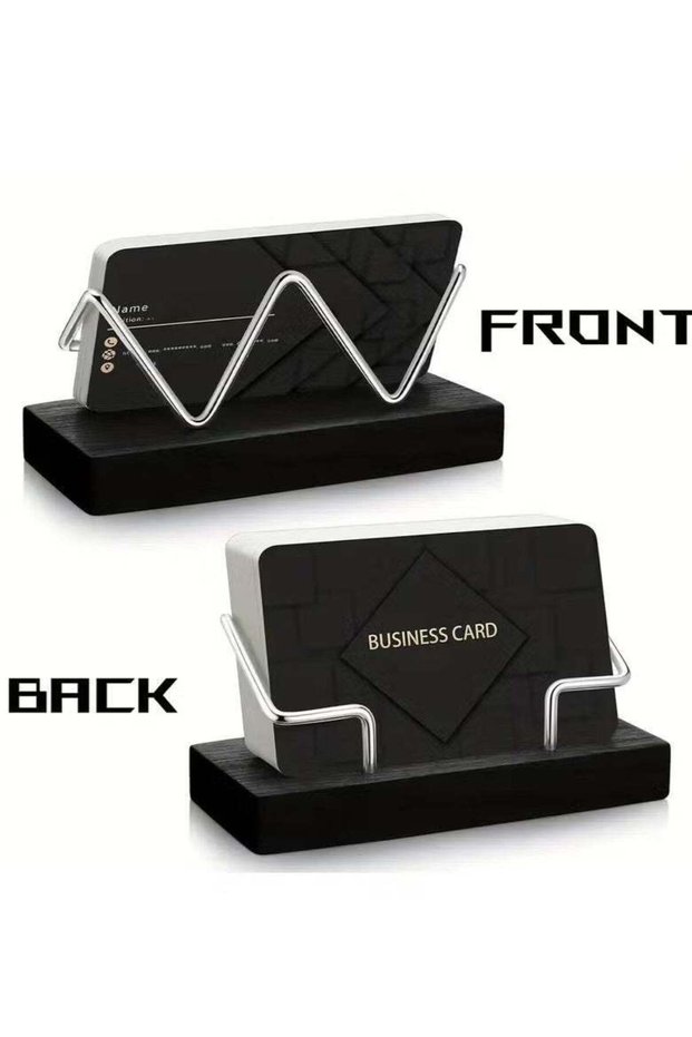 Elegant Wooden Business Card Holder – Dual-Sided with Geometric Design & Metal Accents