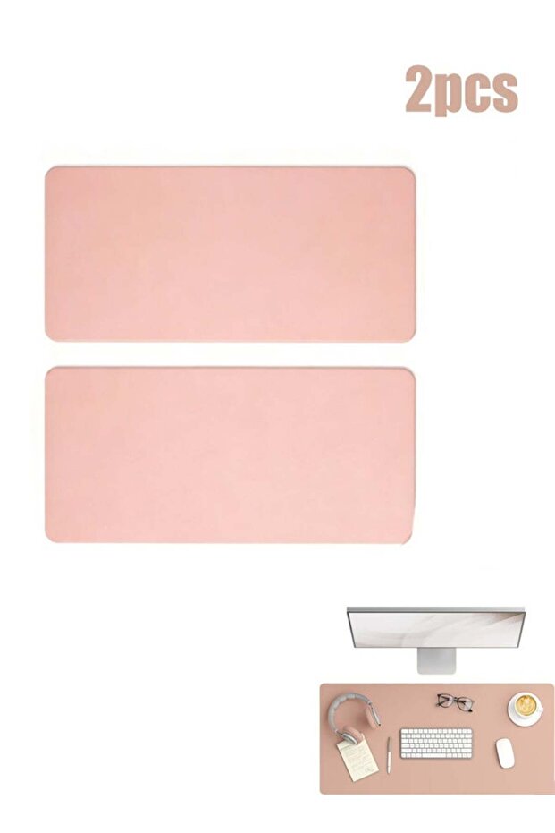2pcs Desk Pad, Vegan Leather Desk Mat with Non-Slip Faux Suede Backing, Perfect Desk Organizer for