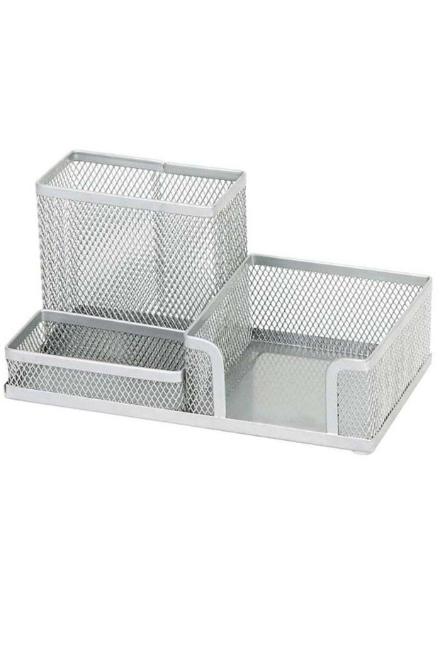 PARTNER Metal Mesh Desk Organizer Silver