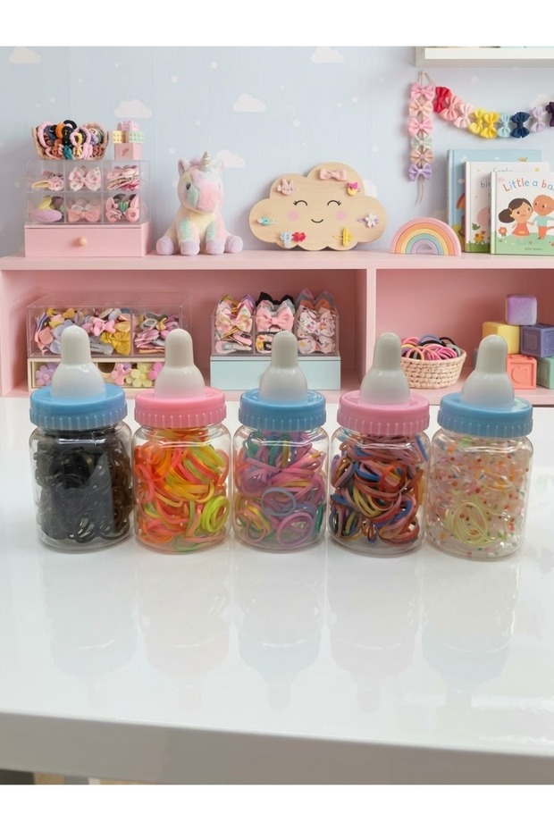 5-Piece Bottle Box Set, Colorful Children's Baby Hair Elastic Buckle Set, Multiple Hair Accessory Box Organizer