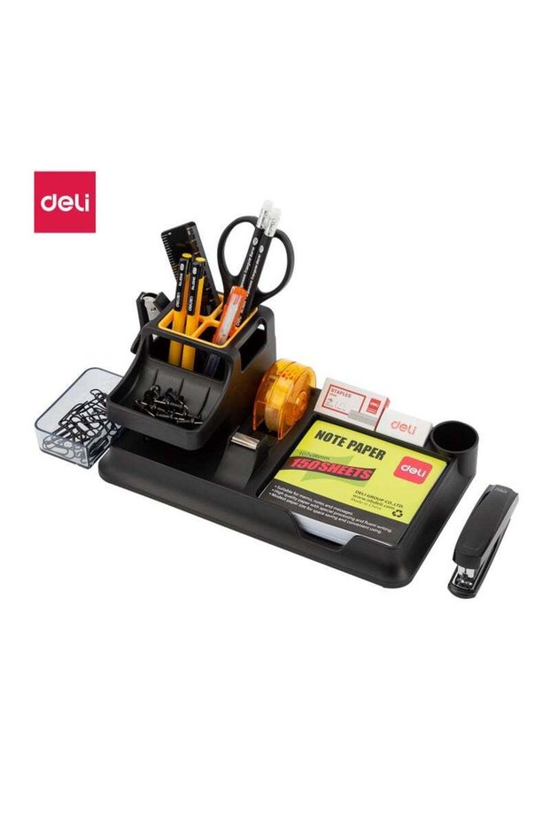 Deli E38252A Desk Organizer, 260×103×150mm, Black, Durable HIPS Material, 7 Compartments