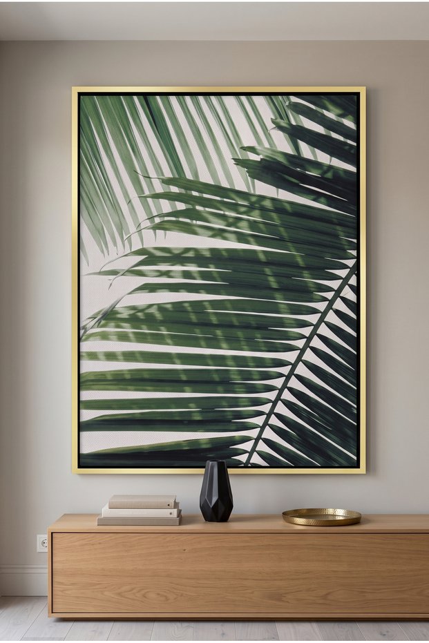 Minimalist Palm Frond Nature Wall Art | Portrait Framed Canvas Print | Luxury Modern Botanical Decor for Living Room