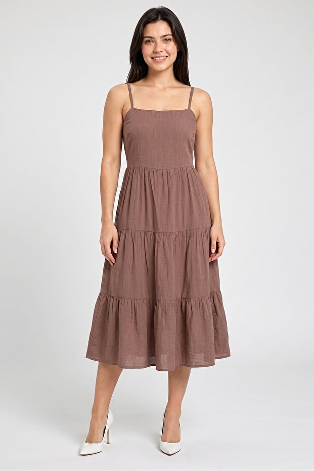 Women Plain Midi Dress, Brown