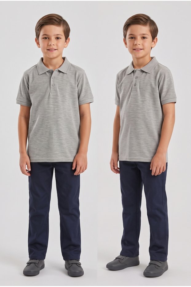 2-Piece Boys' Polo Collar School T-Shirt Set Short Sleeve 100% Cotton Fabric