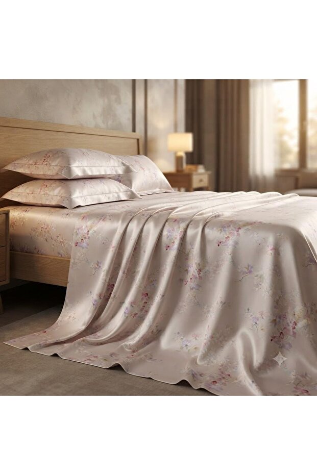 Luxury 3-Piece Turkish Satin Cotton Bedsheet Set – King Size | Ultra Soft, Breathable & Wrinkle-Resistant | Elegant Collection Bedding with 2 Pillowcases (Light Pink Floral!, King (U.K. Standard))