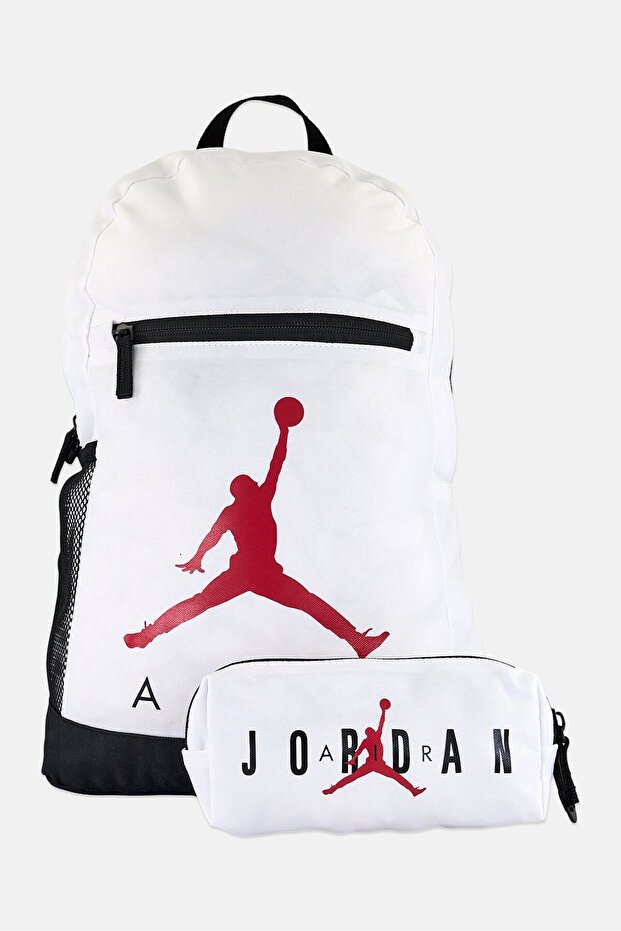 Kids Boy Brand Logo Backpack With Pouch, White