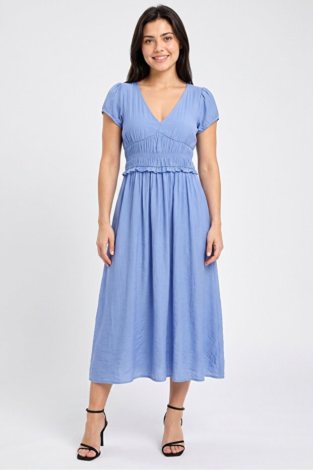 Women Pleated Maxi Dress, Blue