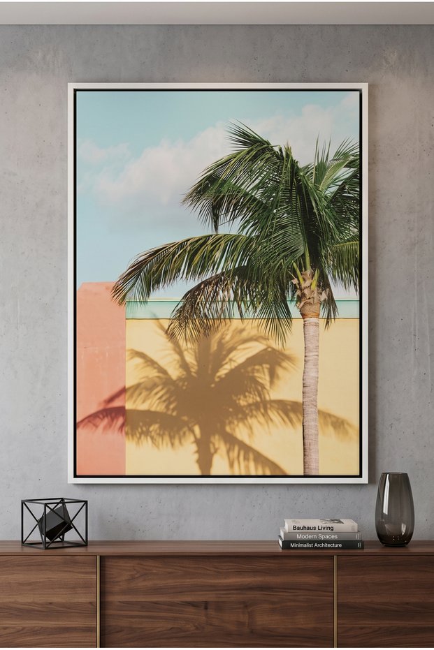 Retro Palm Tree Nature Wall Art | Portrait Framed Canvas Print | Luxury Modern Botanical Decor for Living Room