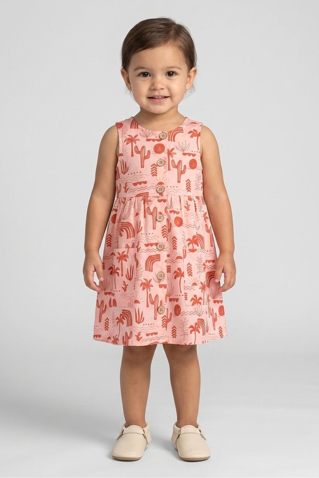 Toddlers Girl Allover Print Dress, Multicolor