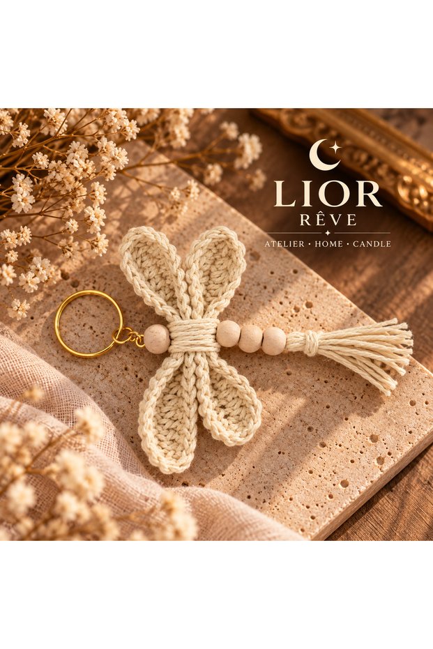 Lior Rêve Handmade Macrame Keychain | Knitted Bag Keychain | Wooden Beaded Decorative Keychain | Bohemian Gift