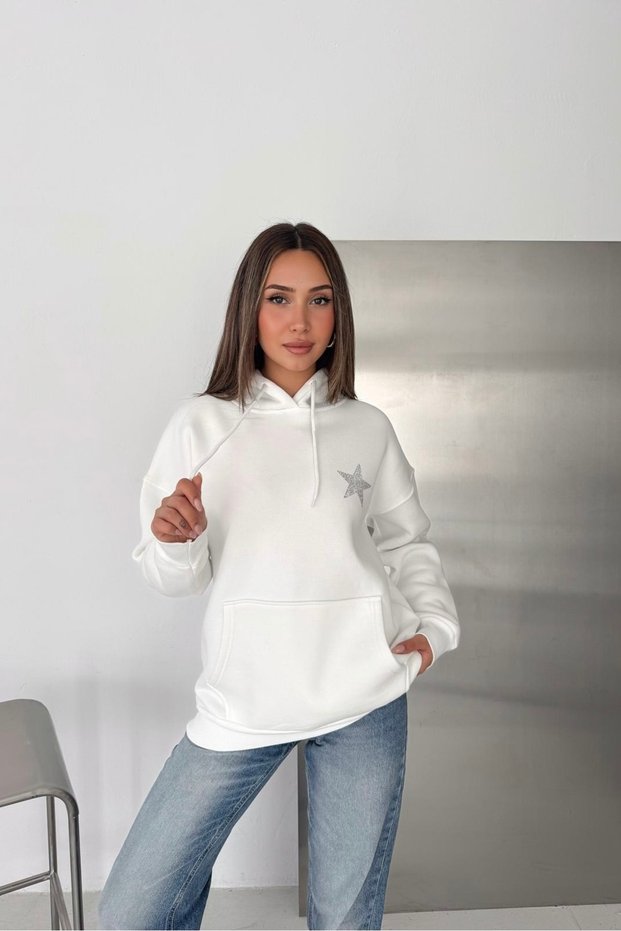 Women's Star Detailed Hooded Sweatshirt