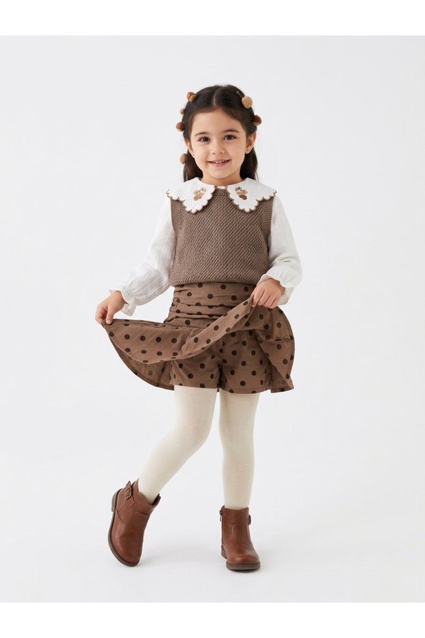 Little Squirrel Girl's Set: Shorts, Skirt, Shirt, Sweater