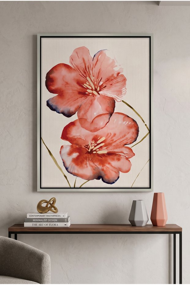 Abstract Coral Flower Nature Wall Art | Portrait Framed Canvas Print | Luxury Modern Botanical Decor for Living Room