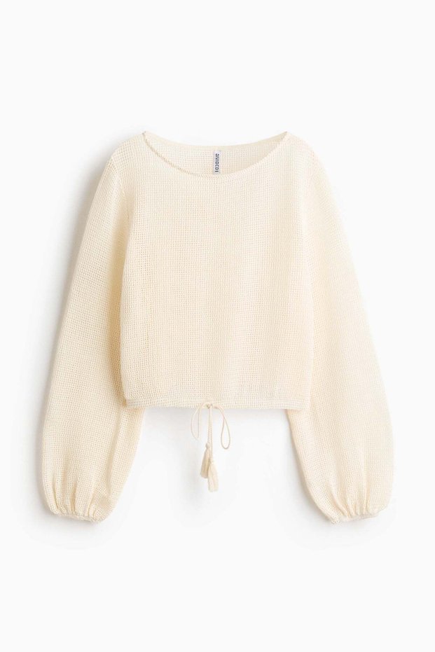Drawstring-detail net top