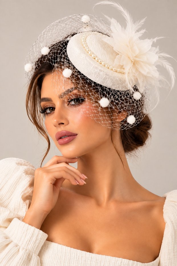 Pillbox Pearl Design Invitation Vualet Hat