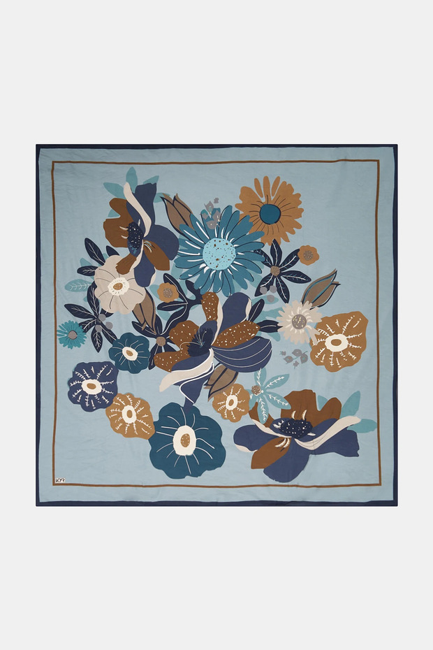 Floral Pattern Viscose Scarf Indigo
