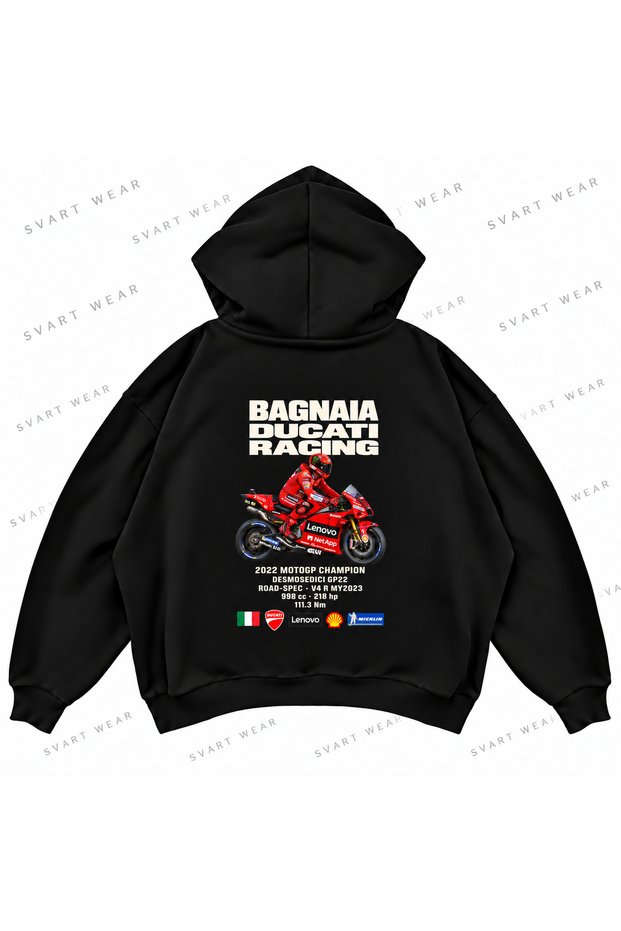 Francesco Bagnaia · Ducati Desmosedici Gp22 · 2022 Printed Black Oversize Boxy Hoodie Sweatshirt