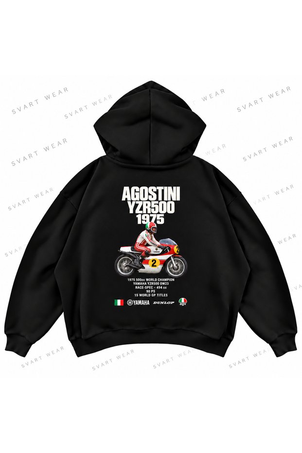 Giacomo Agostini · Yamaha Yzr500 0W23 · 1975 Printed Black Oversize Boxy Hoodie Sweatshirt