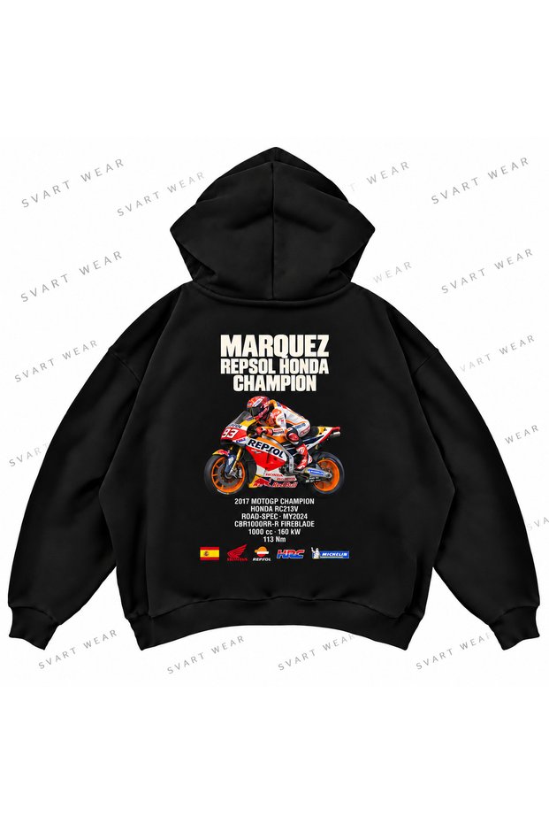 Marc Marquez · Honda Rc213V · 2017 Front and Back Printed Oversize Boxy Hooded Hoodie