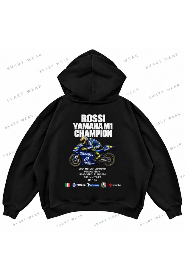 Valentino Rossi · Yamaha Yzr-M1 · 2004 Front and Back Printed Oversize Boxy Hooded Hoodie