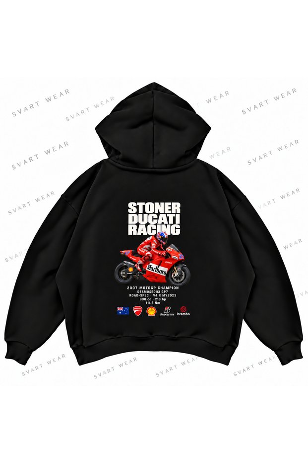 Casey Stoner · Ducati Desmosedici Gp7 · 2007 Printed Black Oversize Boxy Hoodie Sweatshirt