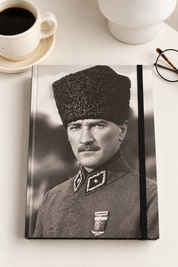 Ataturk Themed Hardcover Lined Notebook – 168 Sheets with Elastic Band, 17X24Cm | 4 Different Designs