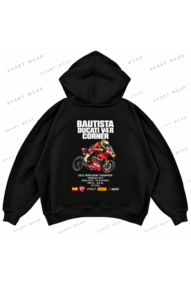 Alvaro Bautista · Ducati Panigale V4 R · 2022 Front and Back Printed Black Oversize Boxy Hoodie