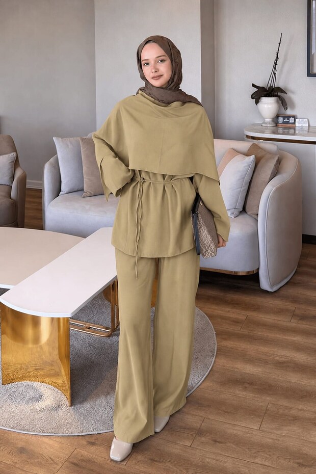 Shawl Trouser Suit Oil Green
