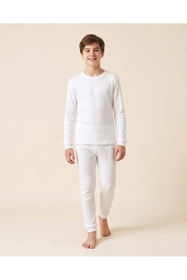 Senior Boys White Thermal Set, 2 Pieces