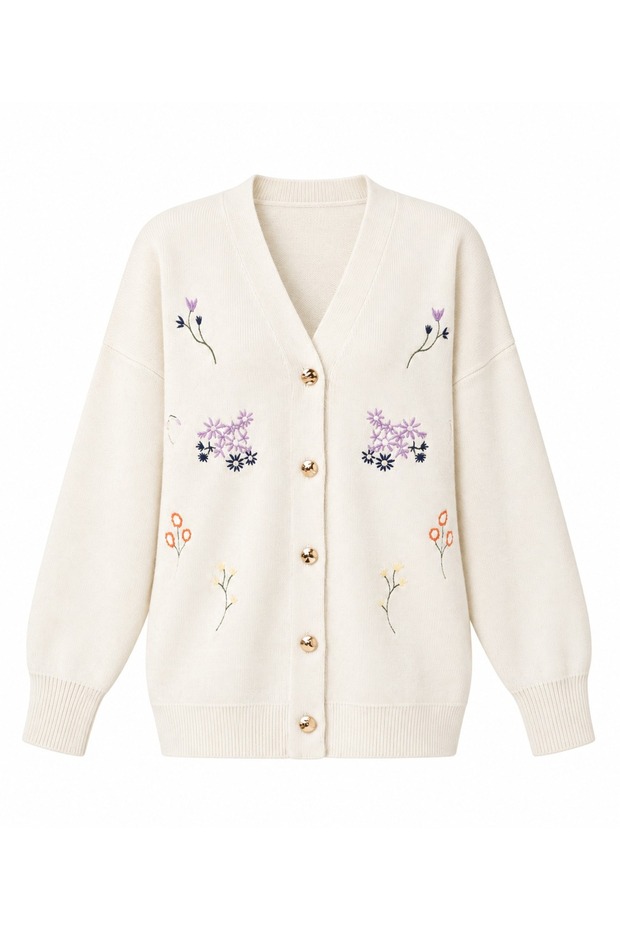 Floral Embroidered Knitwear Cardigan