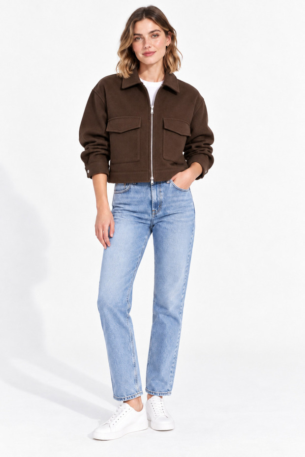 Women's Zippered Cashmere Jacket with Flap Pockets